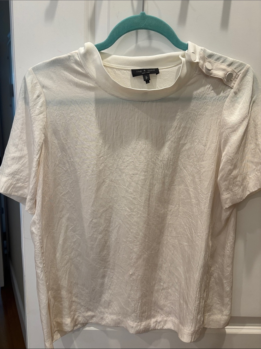 rag & bone silky Off-White Short-Sleeve Tee with Shoulder Buttons